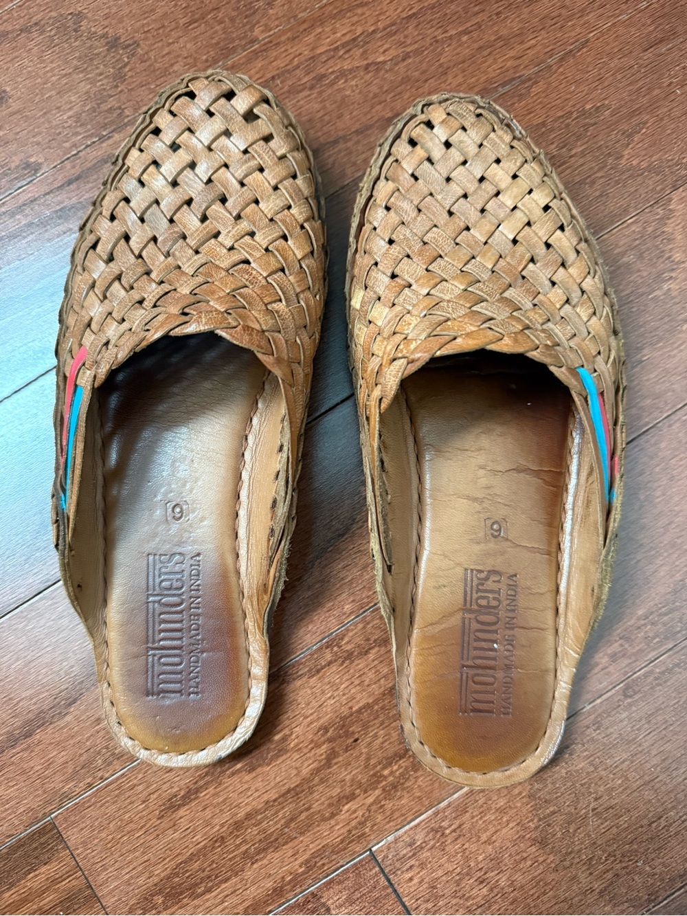 Handwoven Leather Mule in Brown with Color Accents